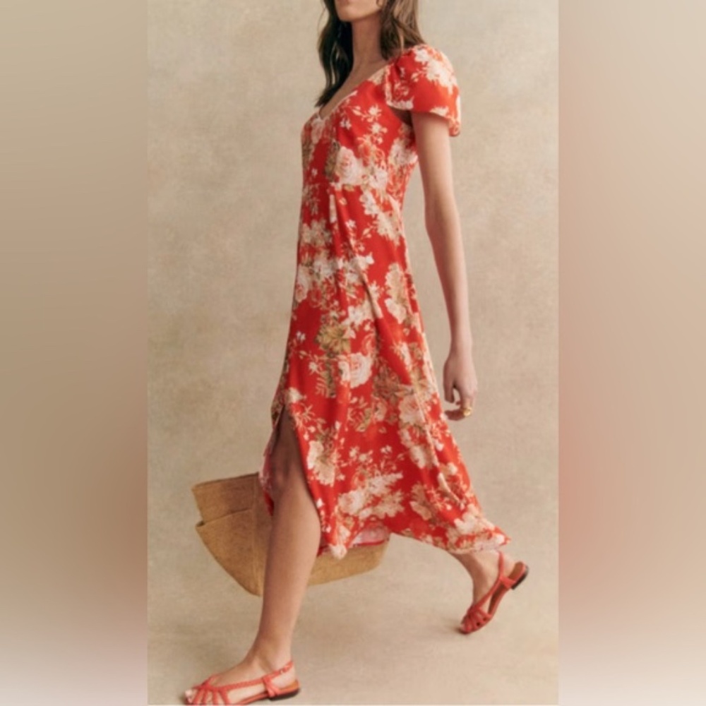 Sezane Alessia Dress Red Floral - Size 14 - Picture 8 of 9